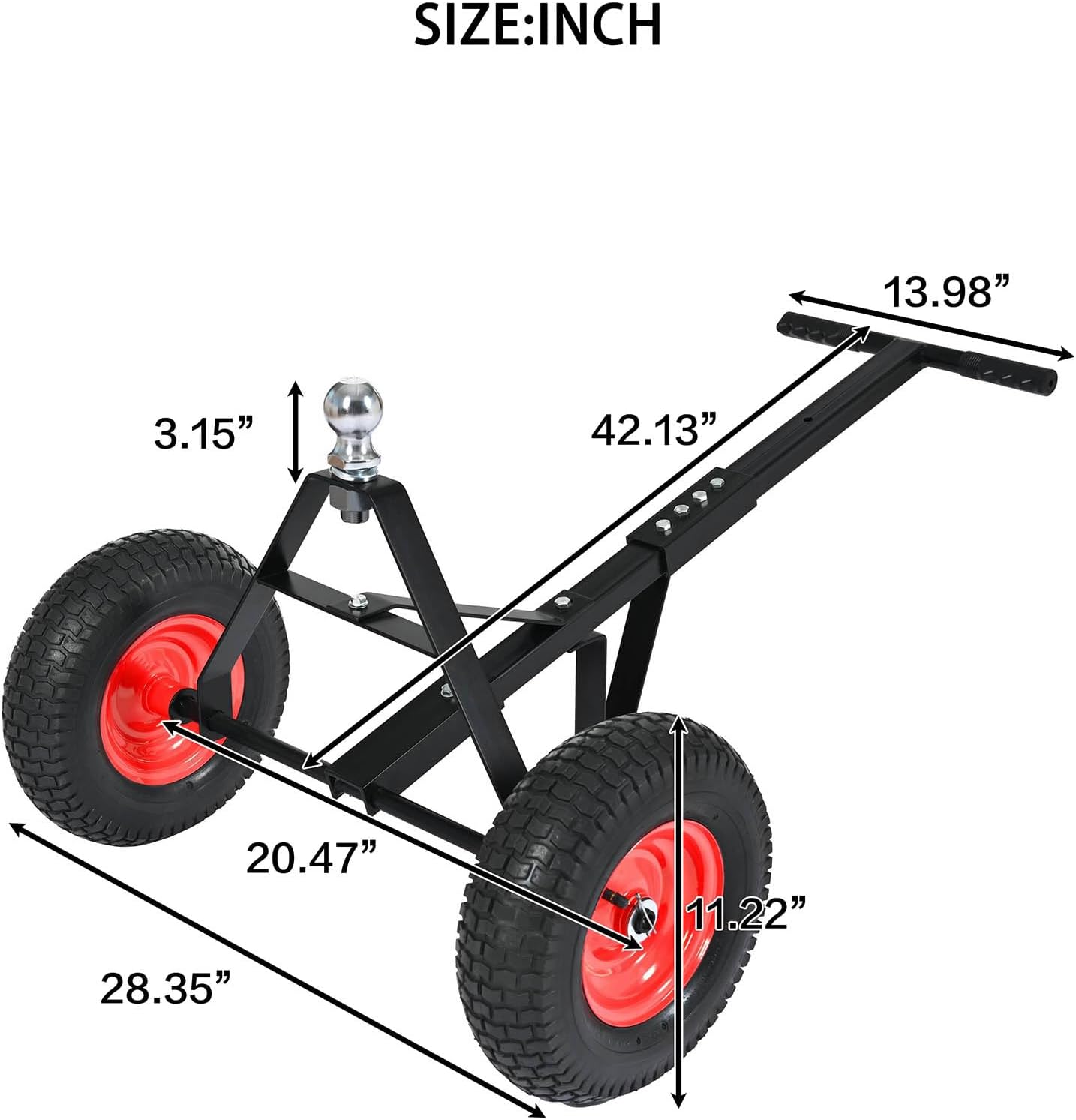 1000 lb Capacity Trailer Dolly with 2 Inch Ball, Heavy Duty Manual Trailer Mover, Wide Base Dolly with 13" Flat-Free Tires, Hand Jack for Boat, RV, Car, and Utility, (Black)