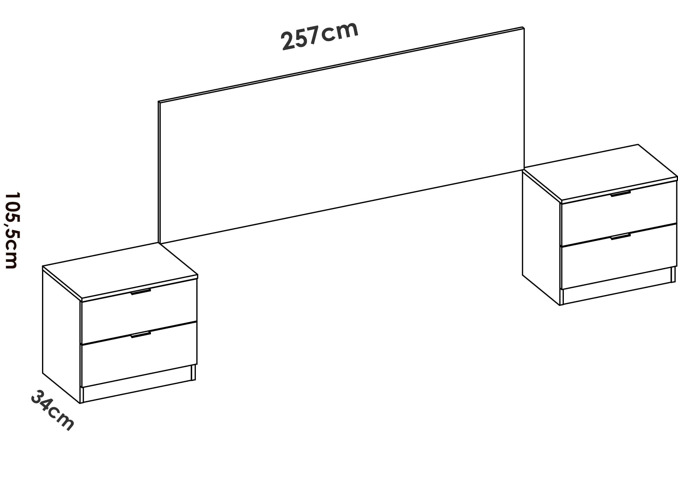 DEKIT GRUPO RIMOBEL LUSA - Cabecero con mesitas de dos cajones para cama de matrimonio - BLANCO / ALISTONADO - 106 x 256.8 x 34.2 cm
