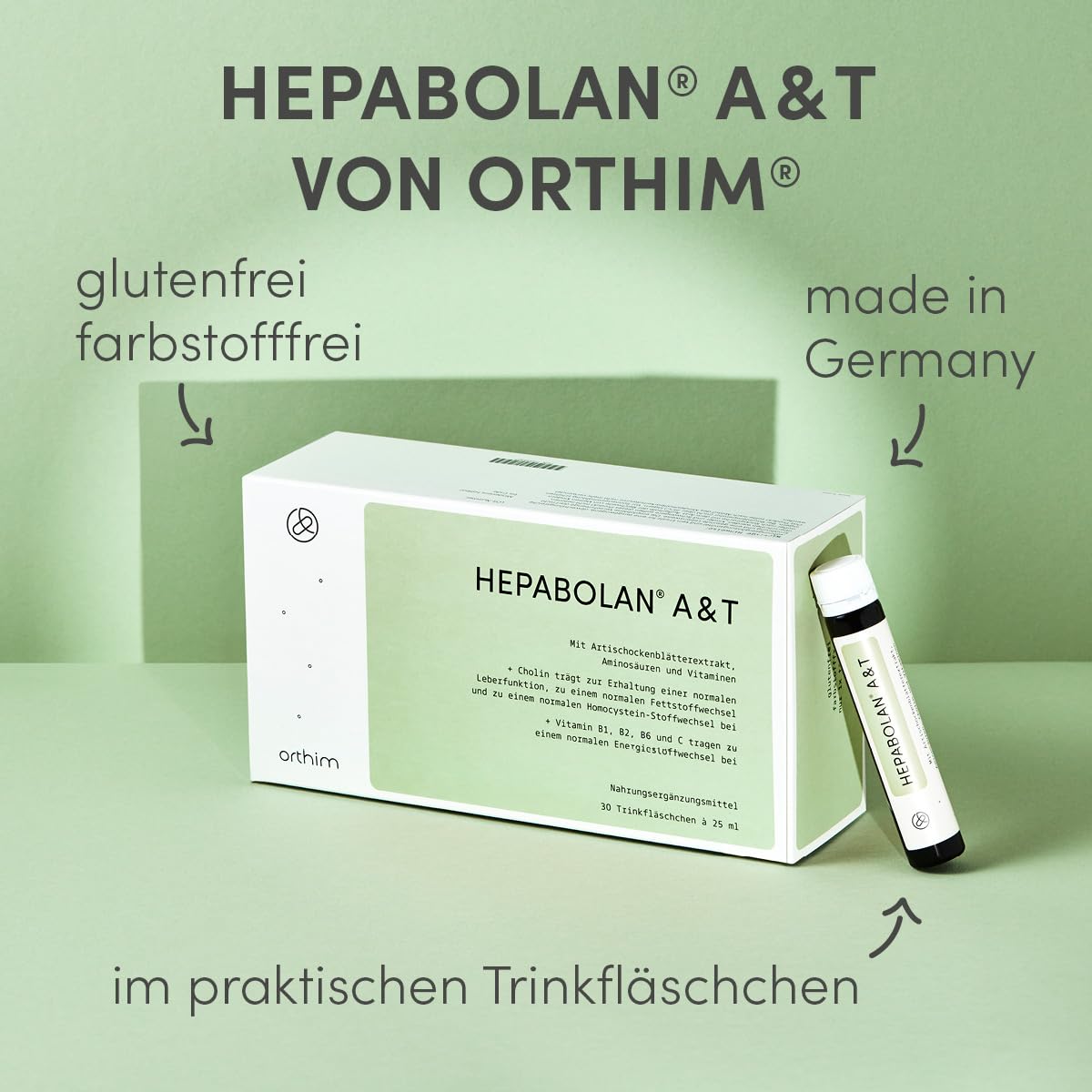 HEPABOLAN A&T - 30 Trinkfläschchen à 25ml - Für eine gesunde Leber - Mit Artischocke, Cholin, Lysin, Taurin, Arginin - Laborgeprüft, in Deutschland produziert