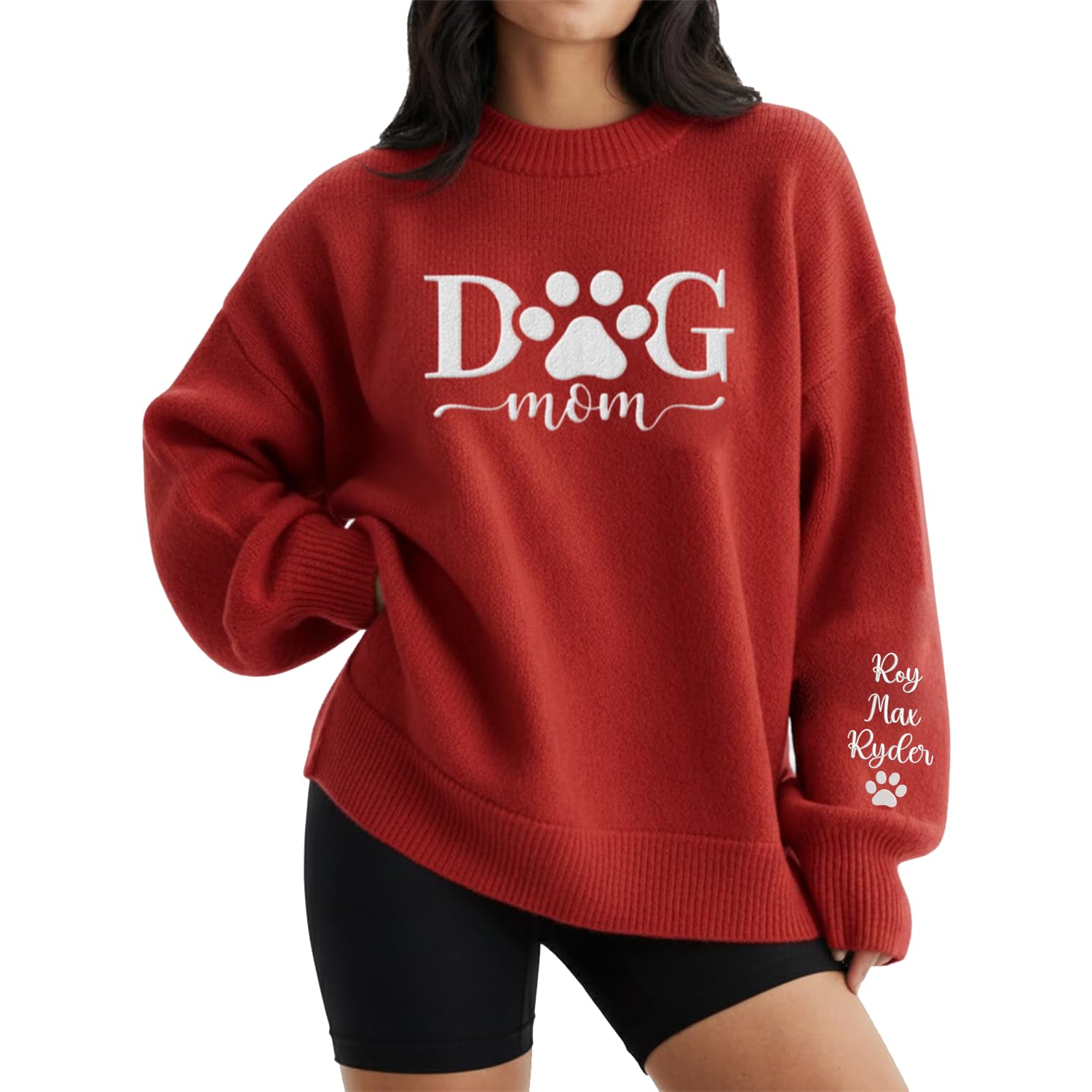 Personalized Dog Mom Knit Sweater Custom Name Embroidered Pet Lover Gift Dog Mama Women Pullover