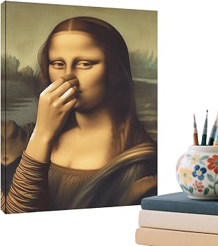 Qkbuza Funny Mona Lisa Bathroom Art Humor Amusing Toilet Prints Vintage Humor Fun Mona Lisa Bad Smell Aesthetics Painting Picture Girl Pinching Nose Funny Wall Decor 30x40 cm