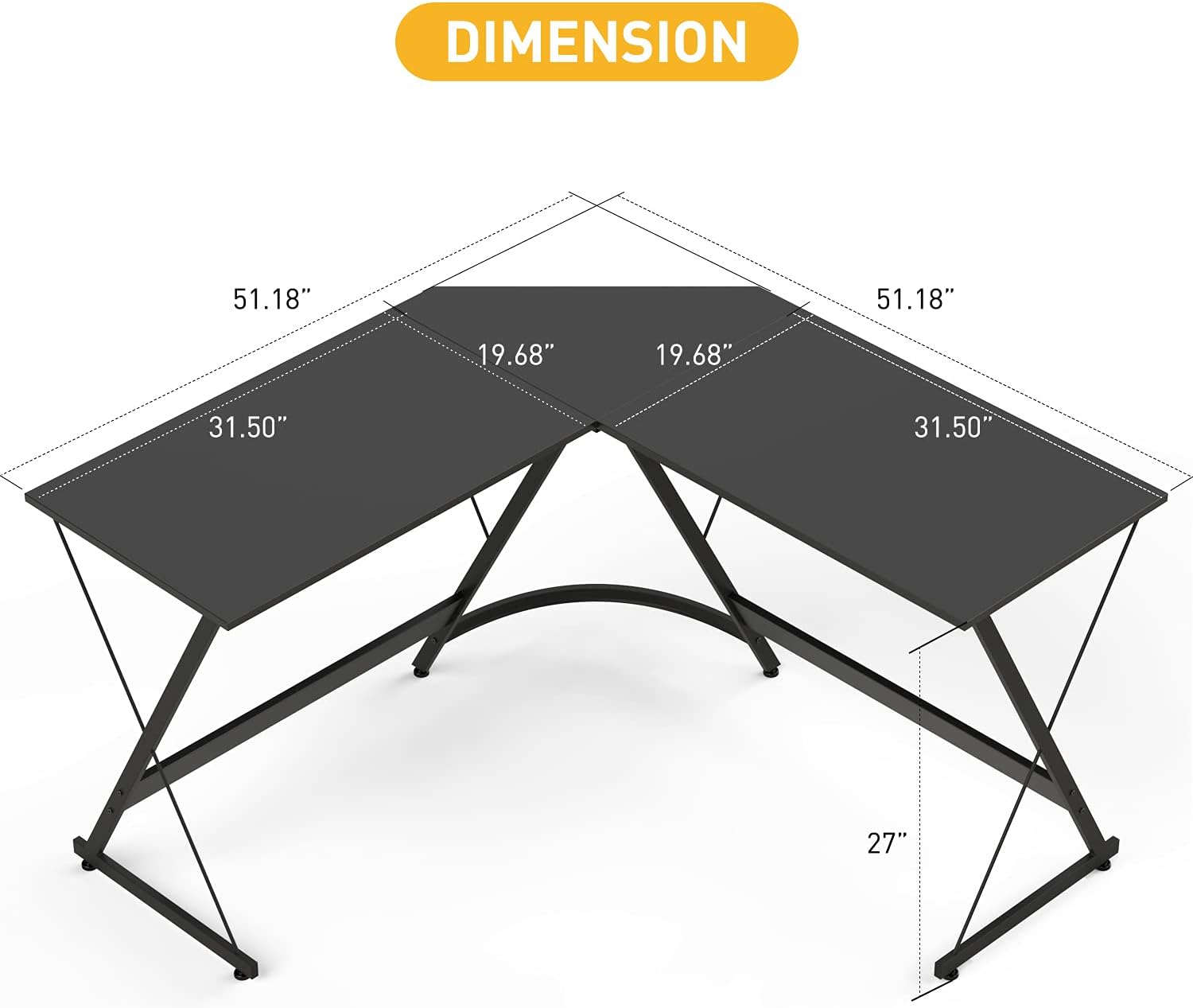 Yesker L Shaped Computer Desk, Home Office Corner Gaming Desk, 51 Inch L-Shape Space-Saving Desk, Modern L Shaped Desk Table for Workstation Studying Writing, Easy to Assemble Black… : Home & Kitchen