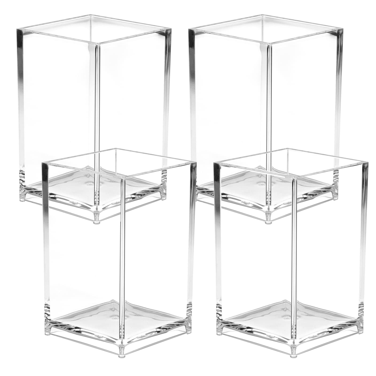 Acrylic Pencil Pen Holder - 4 Pack Makeup Brush Holder Acrylic Organizers for Desk (2.6x 2.6x 4 inches)