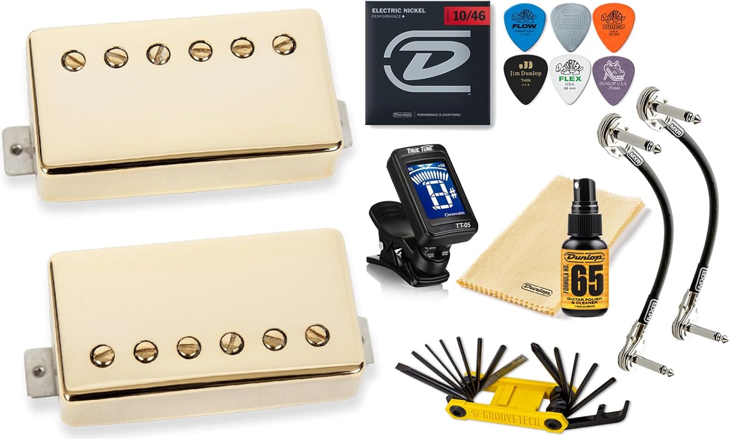 Seymour Duncan APH-2 Alnico II Pro Slash Humbucker Pickup Set w/Tonebird Tuner, Patch, Picks, Polish, Tool, Strings Bundle 11104-08 (Gold Cover)