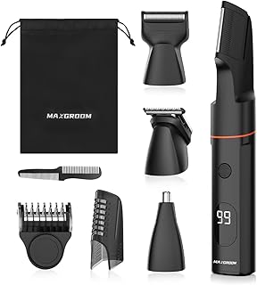 MAXGROOM Manscape Body Hair Trimmer for Men, Waterproof Pubic, Groin & Ball Shaver, No-Nick Mens Grooming Kit with LED Dis...