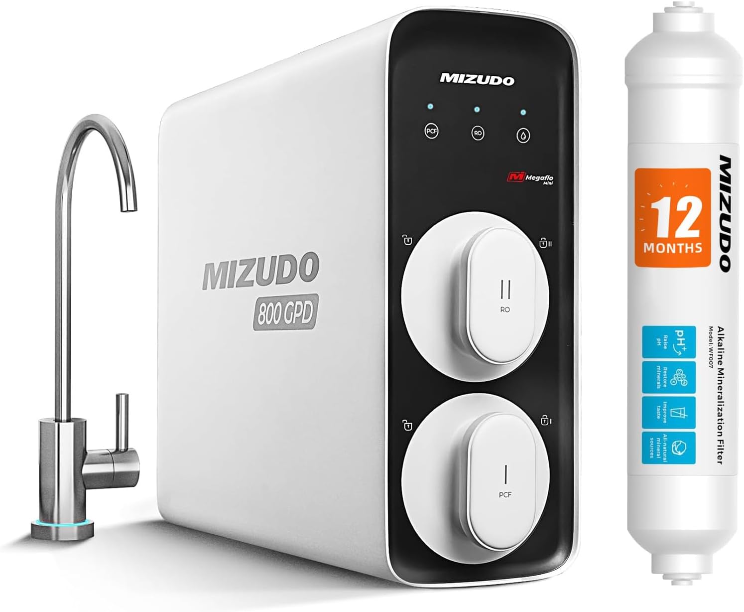 Alkaline Water Filter with Smart WiFi RO System, MIZUDO Mini 800GPD Tankless Reverse Osmosis Water Filter Under Sink with Mizudo 12 Month Remineralization Filter Under Sink Alkaline Water Filter with Smart WiFi RO System, MIZUDO Mini 800GPD Tankless Reverse Osmosis Water Filter Under Sink with Mizudo 12 Month Remineralization Filter Under Sink