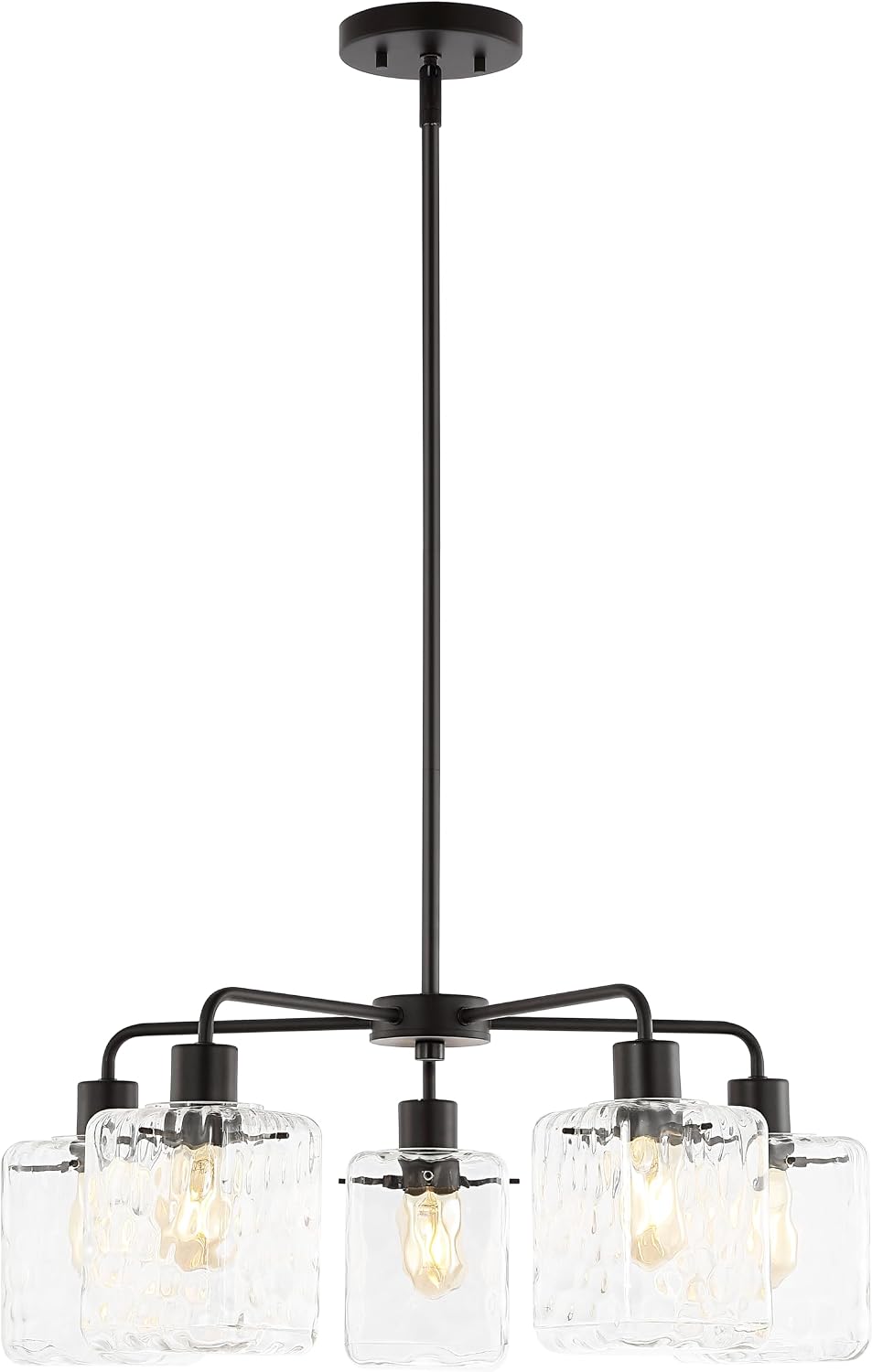 SAFAVIEH Lighting Collection Jameson Clear Glass Orb 5-Light Hanging Adjustable Chandelier Light Fixture (LED Bulbs Included)