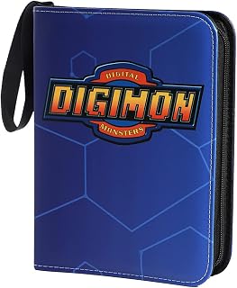 Leatherette 4 Pocket Trading Card Binder Album Holder Pages Folder Protector for Digimon Trading Cards Digital Monsters TCG - Toploading 3 Ring Zip Card Binder Album Digimo