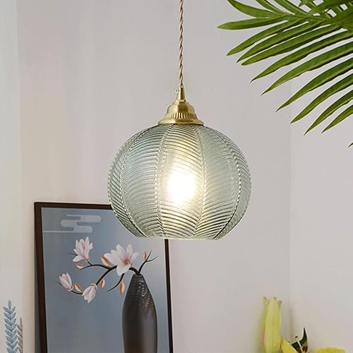 Luces colgantes de cristal de cúpula vintage, lámpara colgante moderna de globo verde de mediados de siglo, cable ajustable de latón cepillado disponible en Yaxa Costa Rica