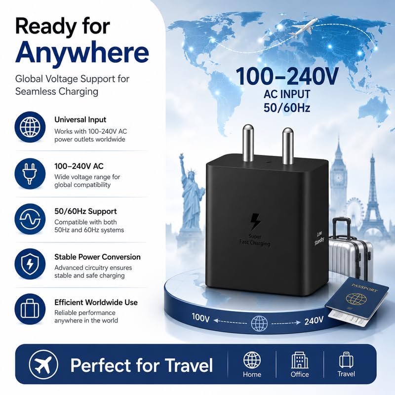 Image of 45W Type-C Super Fast Charger PD 5.0 Charging Adapter Compatible with Samsung Galaxy S26+, S25+, S24+, S23+, S22+, S21+, S20+, Note20 Ultra, Tab S9+, S10+, S11+, Pad, 45 W USB-C Charge Travel Adaptor