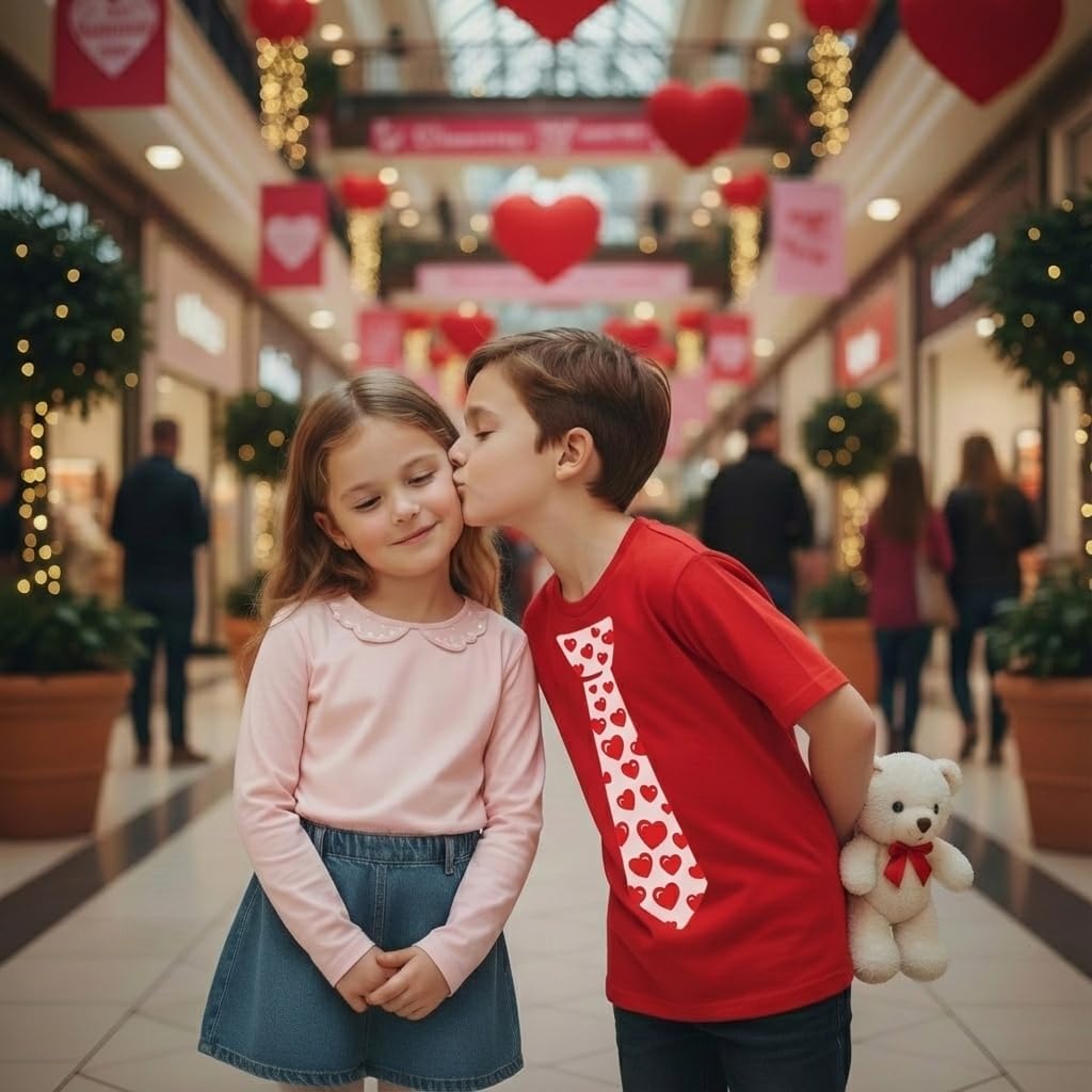 Tstars Kids Valentine Tie Shirt with Red Hearts Funny Valentine Tee for Toddlers and Youth Boys & Girls