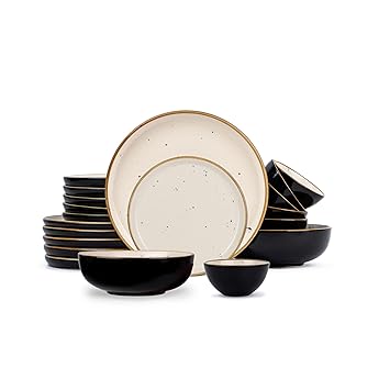 Ceramic Dinner Set, 20 Pcs, Black Ivory | Crockery Set for Dining Table | Dining Sets Crockery Items | Glossy Finish | Premium Stoneware (Black Ivory, 20 Pieces)