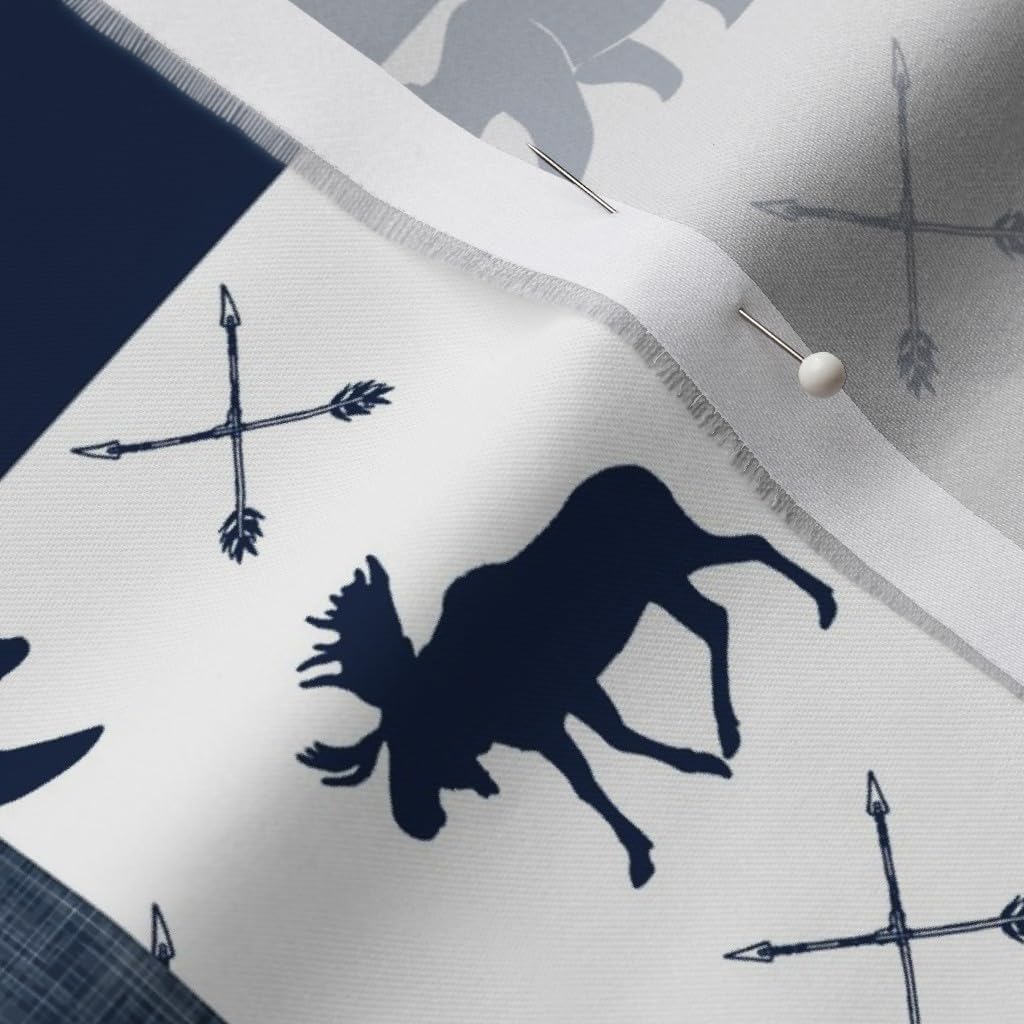 Spoonflower Fabric - Navy Blue, Woodland, Bear, Moose, Deer, Mountain, Wholecloth, Cheater Printed on Organic Cotton Sateen Fabric by The Yard - Sewing Quilting Apparel Home Decor