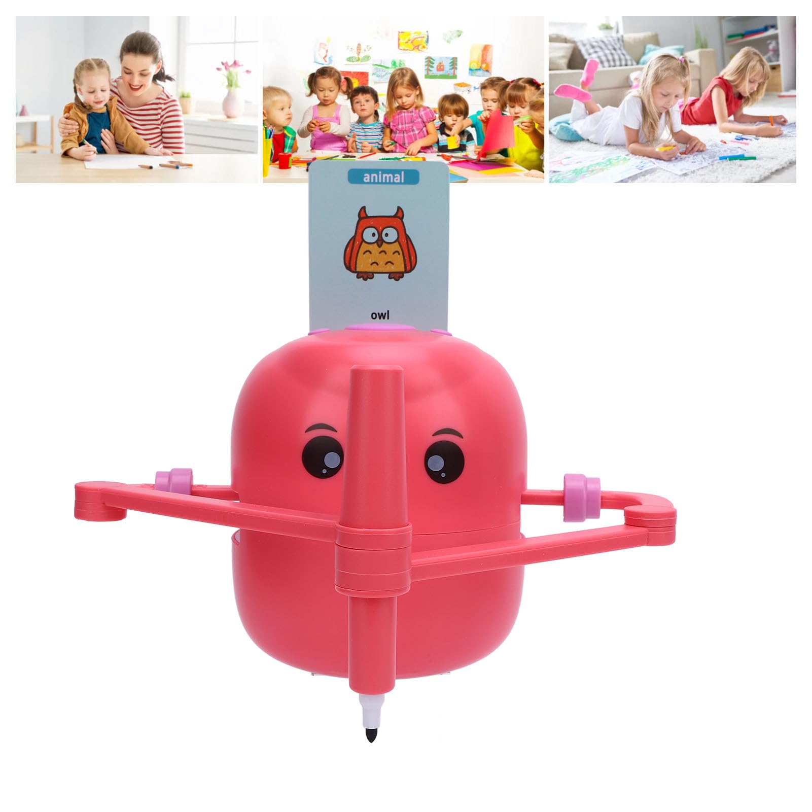 FILFEEL Robot de Dibujo para Niños – Máquina de Dibujo Educativa Interactiva con 100 Tarjetas y 14 Bolígrafos – No Requiere Aplicación, Construcción de ABS, Ideal para Iluminación Artística, (Pink)