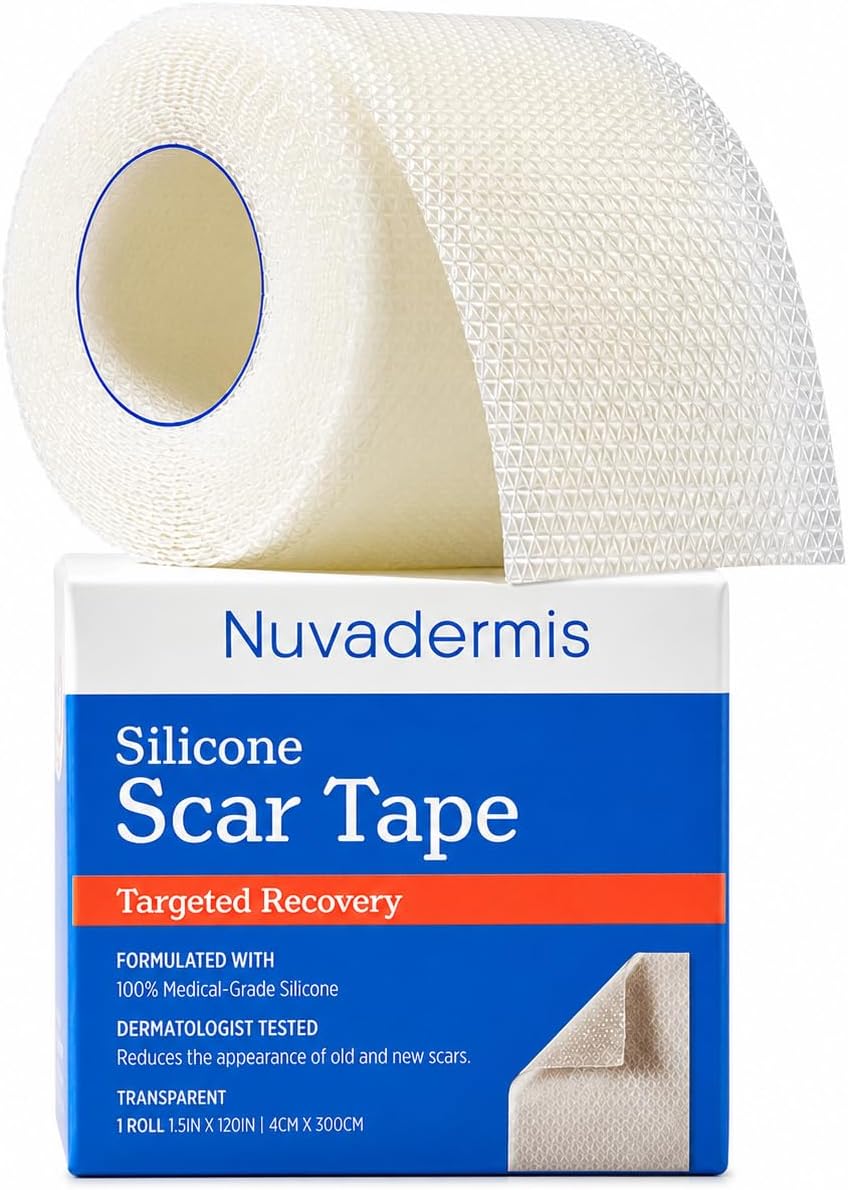 NUVADERMIS Silicone Scar Tape for Surgical Scars, 10 ft Roll, 1 Pack, Clear