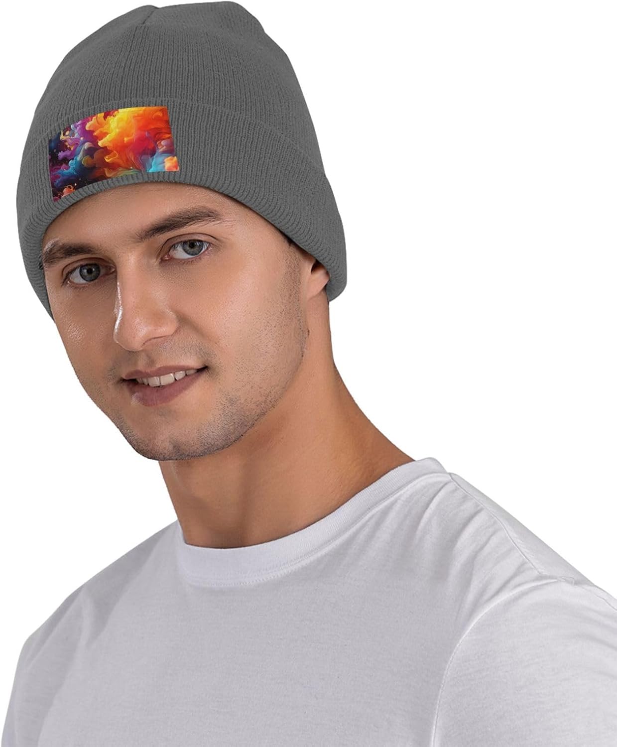Knitted Hat Colorful Background Print Beanie for Women Soft Warm Beanie Cap Casual Knit Hat Men Winter Beanies