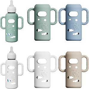4 Pack Silicone Sleeves for Dr Brown's Glass Bottles, Drop Protection Bottle Sleeves with Handles, Anti Breakage Baby Bottle Protector Compatible with Dr. Brown's Newborn Glass Bottles,8 oz