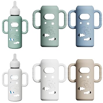 4 Pack Silicone Sleeves for Dr Browns Glass Bottles, Drop Protection Bottle Sleeves with Handles, Anti Breakage Baby Bottle Protector Compatible with Dr. Browns Newborn Glass Bottles,8 oz