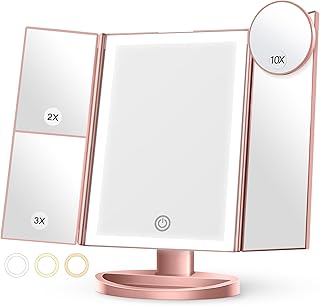 Lighted Makeup Mirror with 3 Color Lighting, Mirror with Extra Round 10X Magnifying Mirror, 72 LED Vanity Mirror, 10x 3X 2...