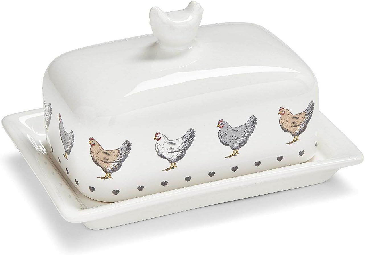 Farmers Kitchen Hen & Hearts BUTTER DISH 11CM X 17CM X12CM