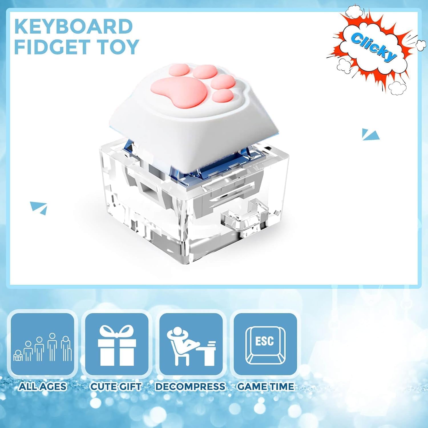 Cocoonkart Lighting Keyboard Fidget Clicker with LED Light Keychain Fidget Sensory Fun Toys for Anxiety Decompression (Catpaw) 3