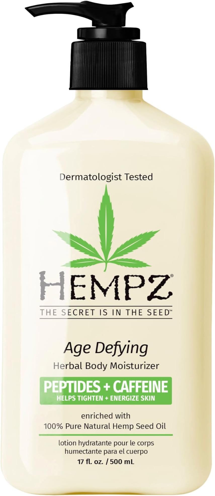 Hempz Age-Defying Body And Hand Lotion, Quick Absorption Moisturizer, For Dry, Cracked, Crepey Skin With Natural Hemp Seed Oil, Shea Butter, Aloe, Caffeine, Algae, Vanilla, Musk Scent, 17 Oz