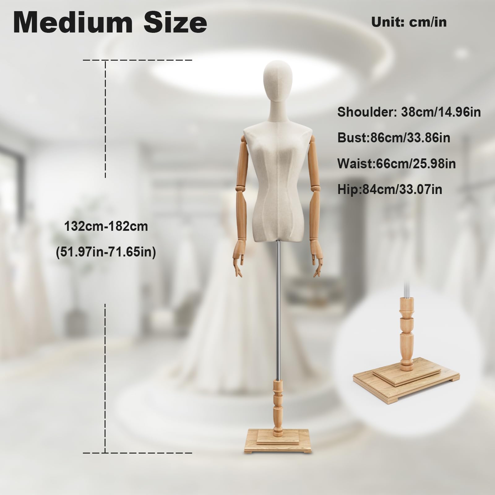 Schaufensterpuppe, Mechanische Arme und Finger Schneiderpuppe Damenbüste Torso Körper Weiblich, Höhenverstellbar Mannequin für Bekleidungsgeschäft, Kleiderständer, Boutique, Weiß