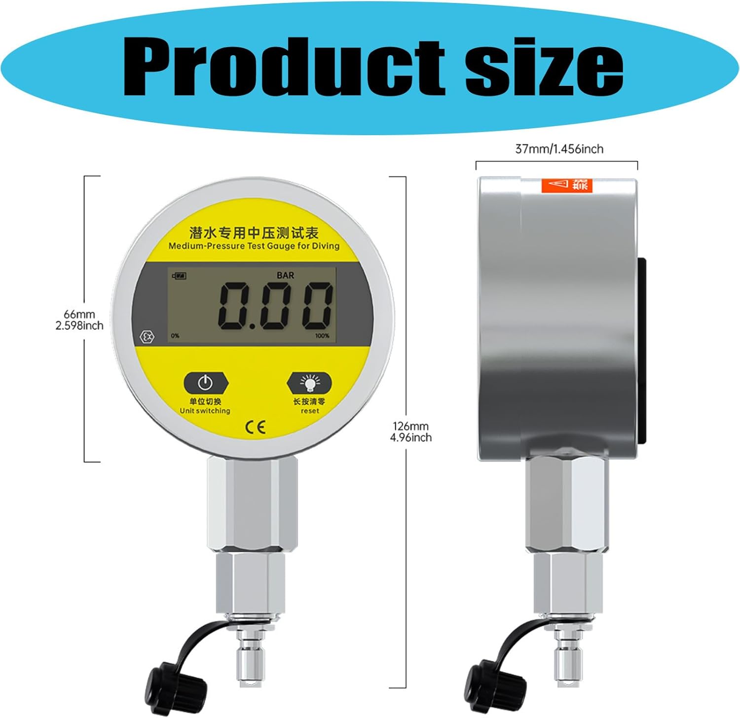 Professional Scubas Diving Mediums Pressure Gauge Replacement Digital Hydraulic Pressure Gauge for Underwater