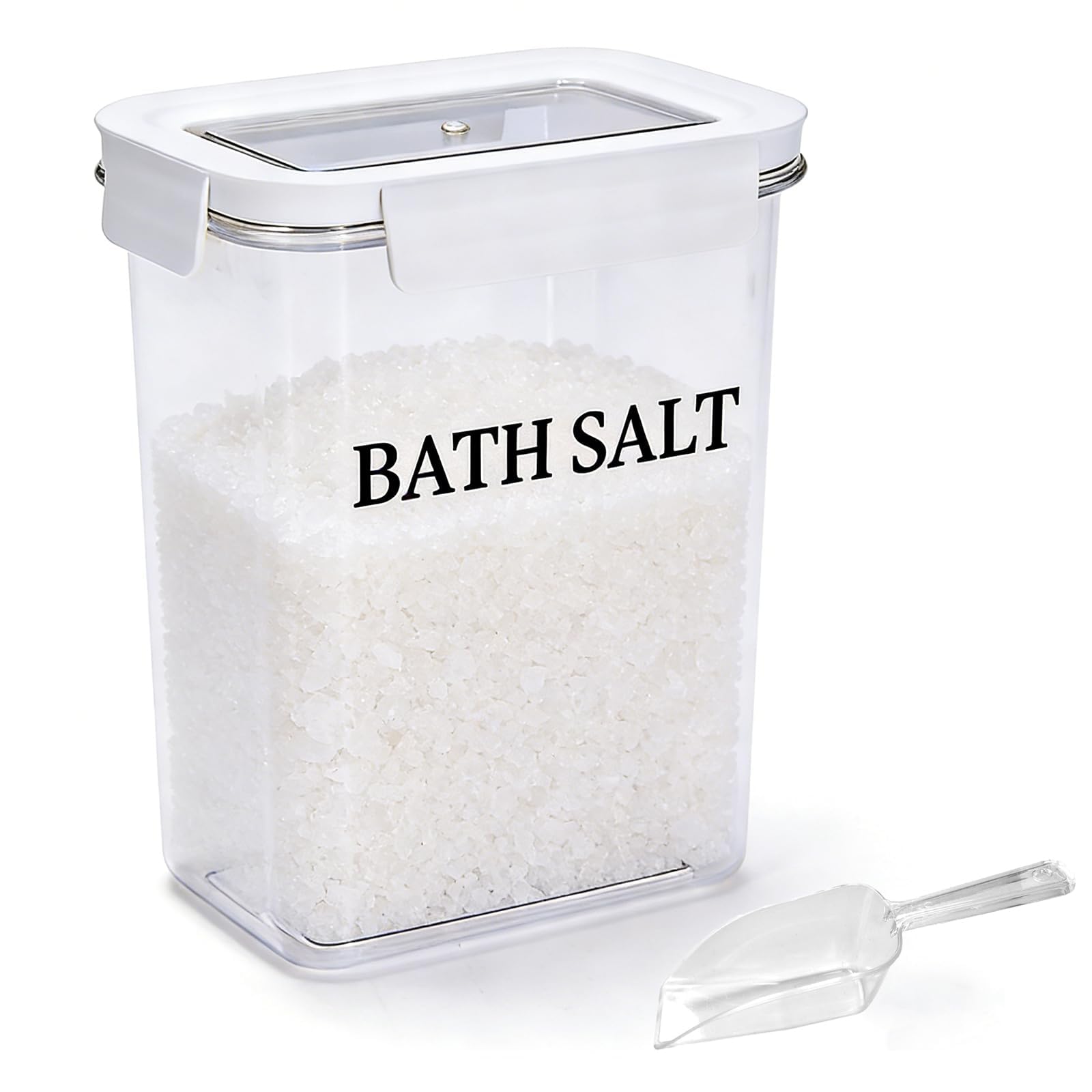 Punorric Clear Bath Salt Jar with Scoop, 1.8L Storage Jars with Lip, Bath Bomb Dispenser Bathroom Organizers and Bathroom Decor and Accessories for Women