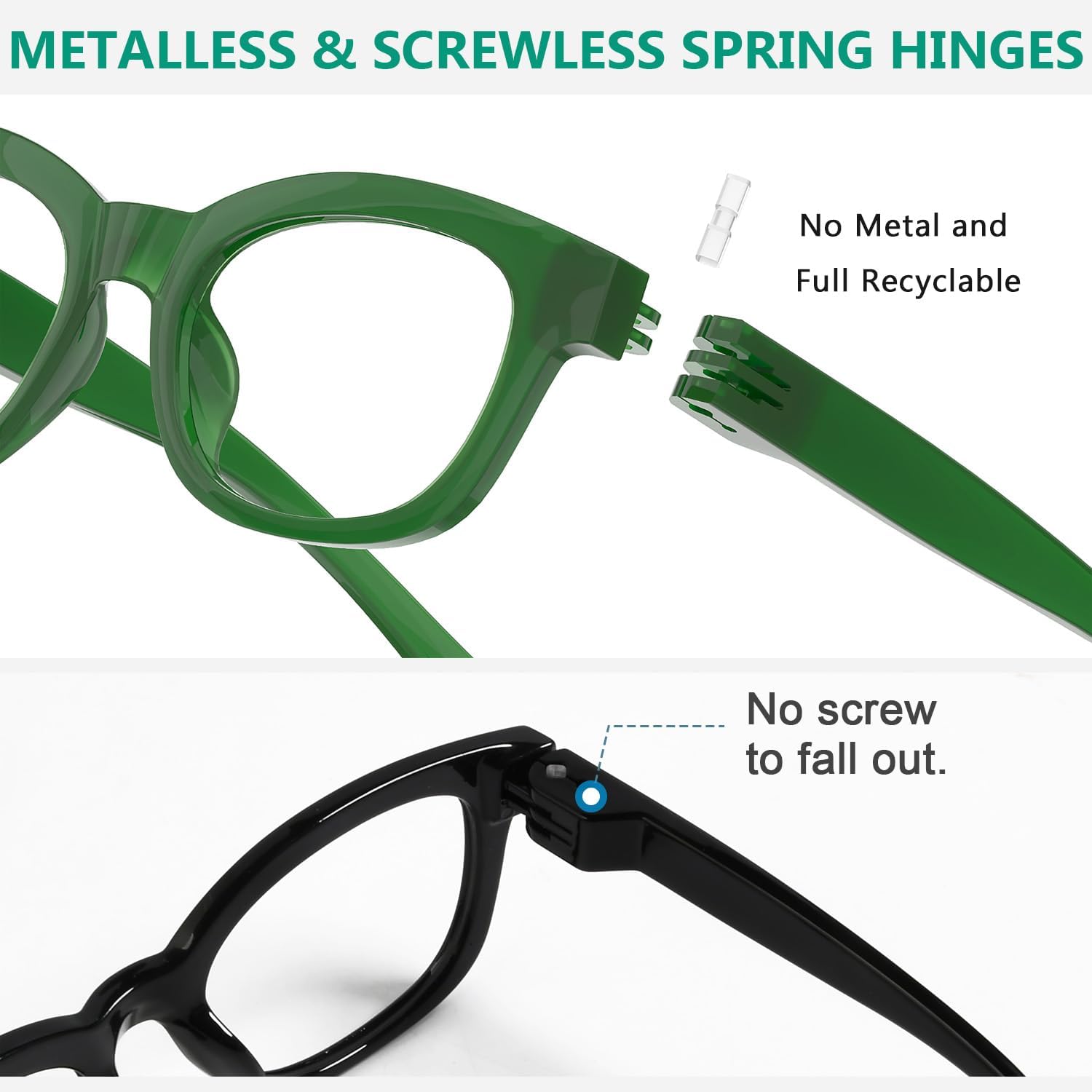 Eyekepper 6 Pack Metalless Screwless Spring Hinges Reading Glasses Retro Readers for Women Men +1.75