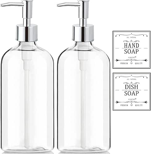 Clear Soap Dispenser with Rust Proof Pump, Waterproof Labels (2