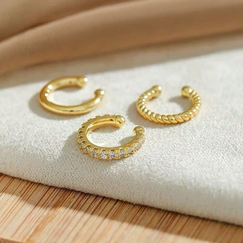 4 Pair Ear Cuffs Non Piercing - 14K Gold Plated Ear Cuff Earrings for Women Cubic Zirconia Clip on Cartilage Conch Earrings for Non Pierced Ears Adjustable Fake Earrings Set for Women - Image 5