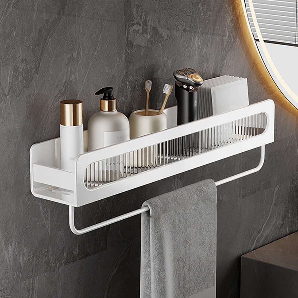 Shower Caddy Bathroom Accessories Drill-Free Shower Rack Wall-Mounted Inside Shower Shelves for Bathroom Size White with Rod 30cm