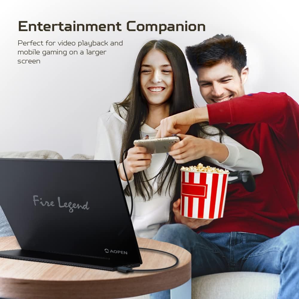 A person connecting the AOPEN portable monitor to a laptop via USB-C.