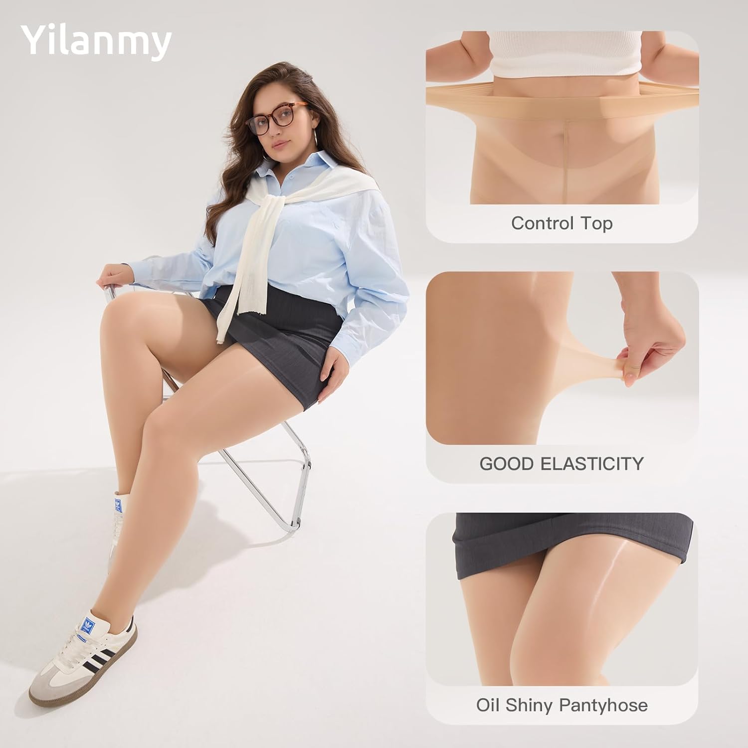 Yilanmy 2 Pairs Women's Plus Size Shiny Pantyhose 15D Sheer Shimmer Tights High Waist Oil Glossy Stocking Queen Size - Image 3