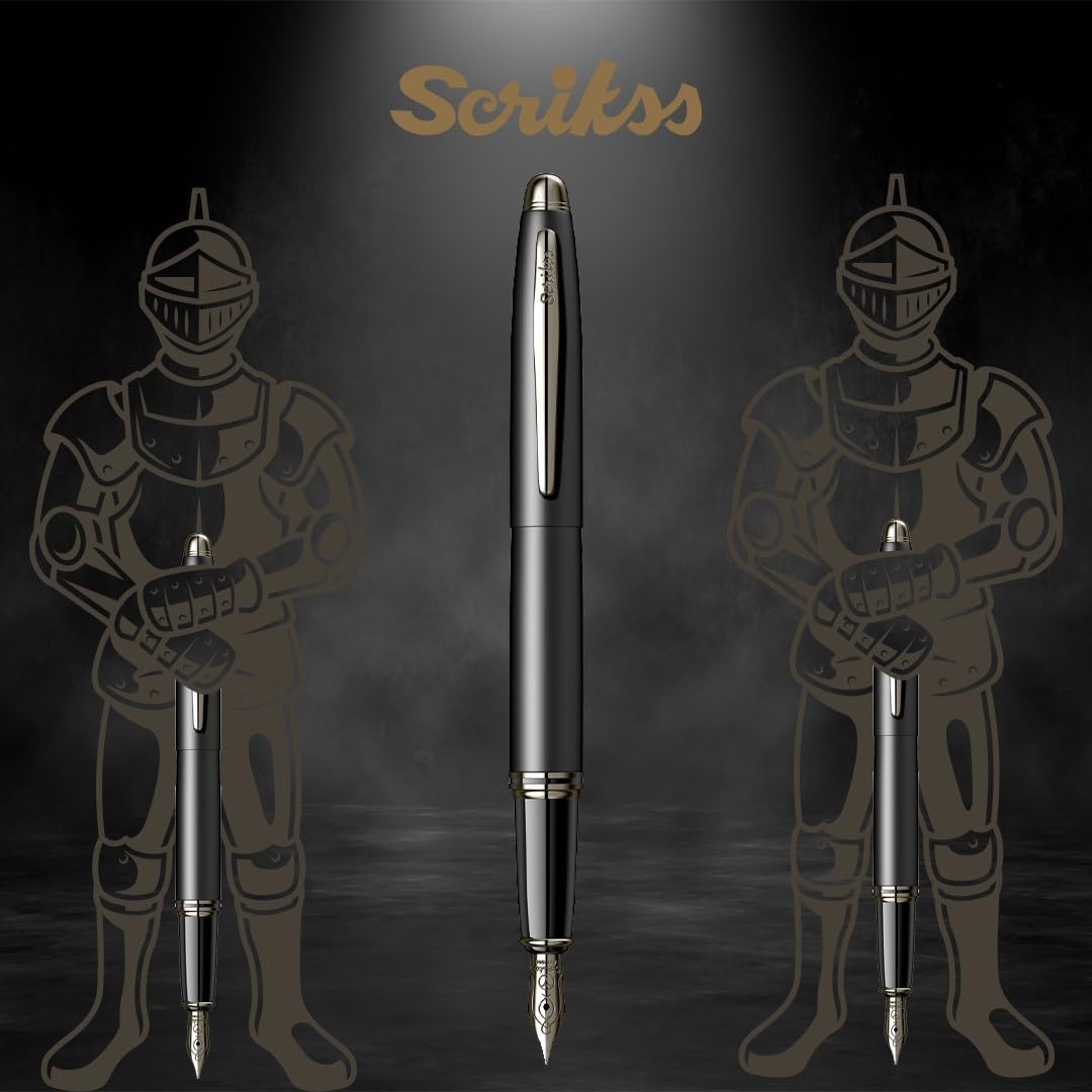 Scrikss Elegance Füllfederhalter Knight 88 – Goldfarben Verchromt, Mit Konverter & Patronen, Premium-Box