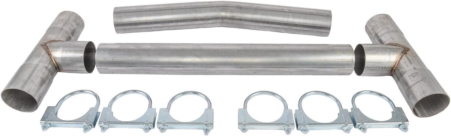 JEGS Universal H-Pipe Kit | 3in.O.D. | Aluminized 16-Gauge | Helps Improve Low RPM Torque | Bolt-On/Weld-On Assembly | Includes 2 Tee Sections, 1 Formed Section, 1 Straight Section, & Clamps