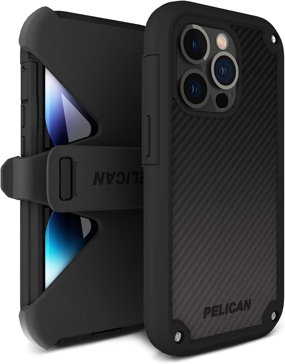 Pelican Shield Series - iPhone 13 Pro Case 6.1" [Wireless Charging Compatible] Protective Phone Case for iPhone 13 Pro with Belt Clip Holster Kickstand [21ft MIL-Grade Drop Protection] - Black
