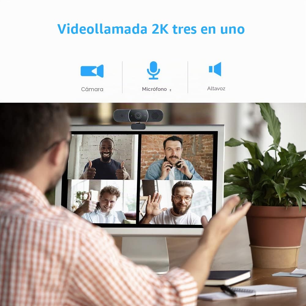 OwlBar Mini, cámara de videoconferencia, Webcam 2K QHD, Altavoz, micrófono, para Oficina o Sala de reuniones con 1-4 participantes, Compatible con Teams, Zoom, Google Meet en PC/Mac