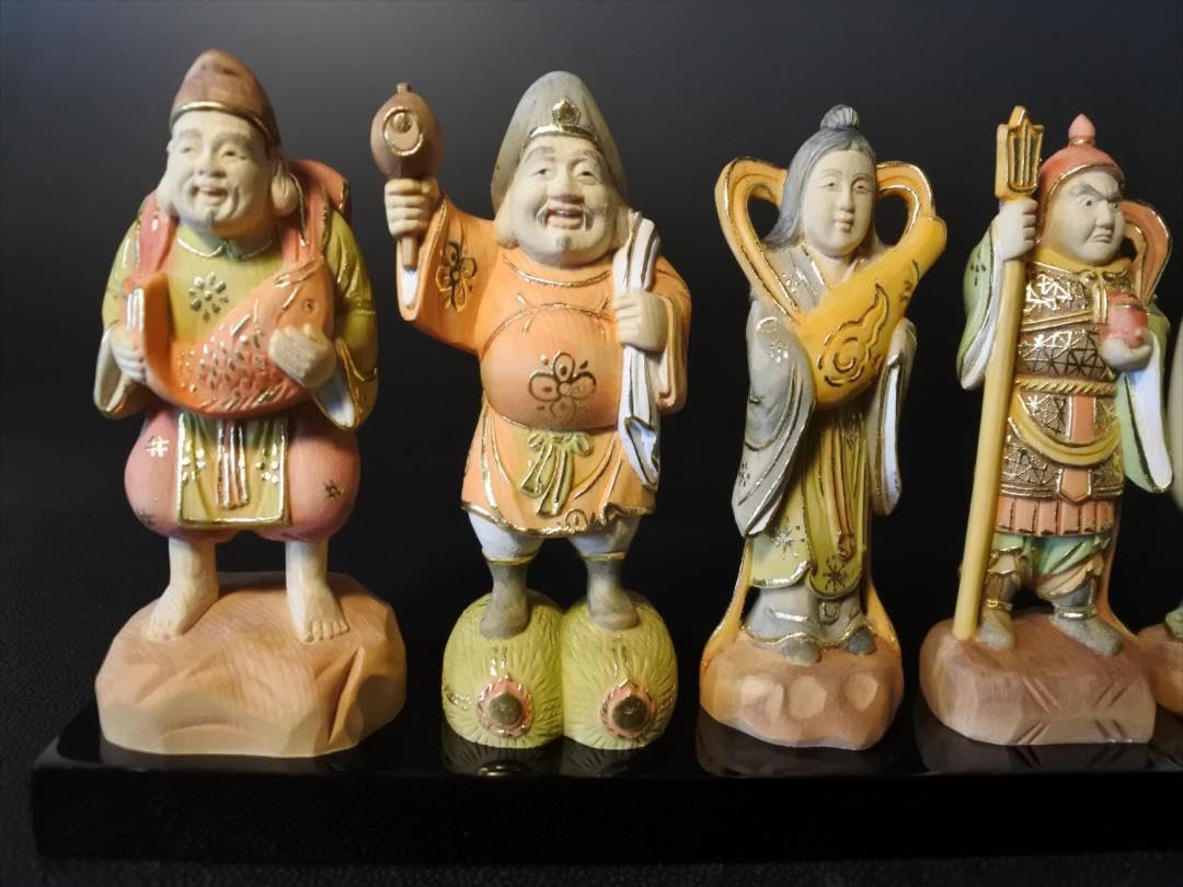 Amazon.co.jp: 七福神 ヒバ淡彩 木製 仏像 状態良好 フィギュア 