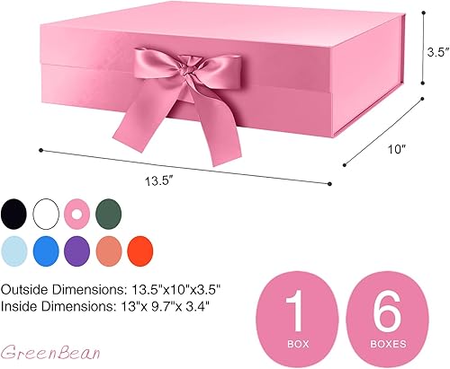 Miniatura 6 de GREEN BEAN Caja de regalo grande con tapa para regalos de 13 x 9.7 x 3.4 pulgadas, magnética rosa con cinta, caja de regalo de lujo, caja de