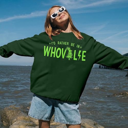 Moletom feminino de Natal com estampa de árvore de Natal, camisetas femininas com gola redonda, Verd