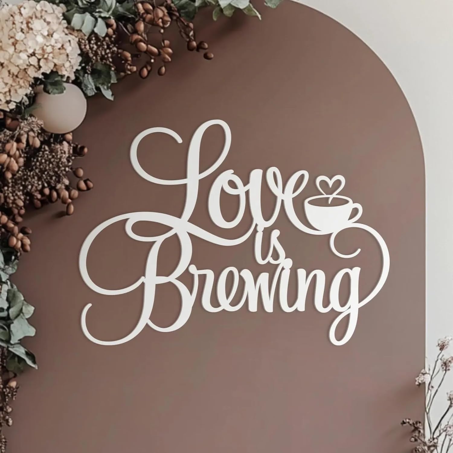 Love is Brewing Sign for Backdrop,Wooden Wedding Party Wall Decorations for Bridal Shower,Engagement Party,Coffee Themed Photo Booth Decor