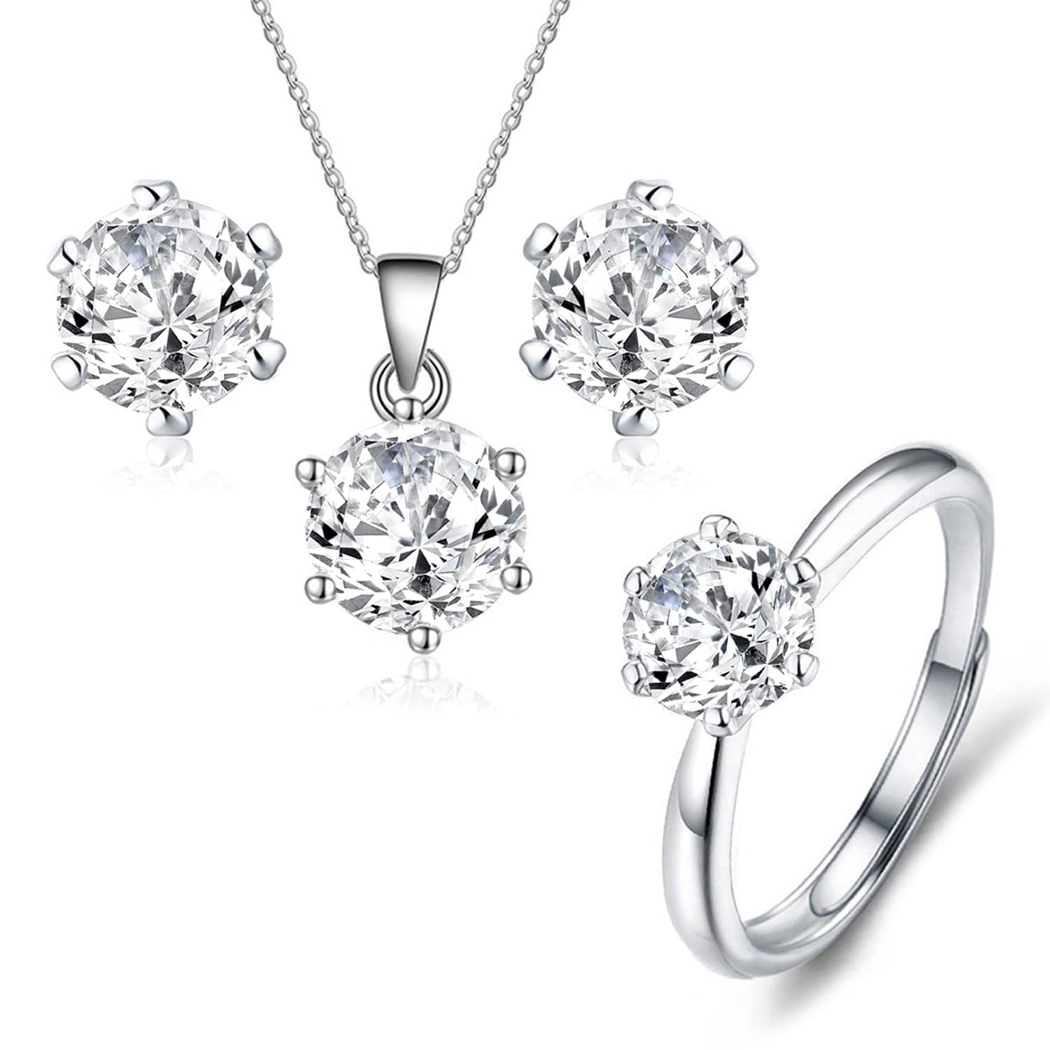 peora Silver Plated Cubic Zirconia Studded Pendant Chain Stud Earrings and Finger Ring Set Fashion Stylish Design Jewellery Gift For Women & Girls-picture-15