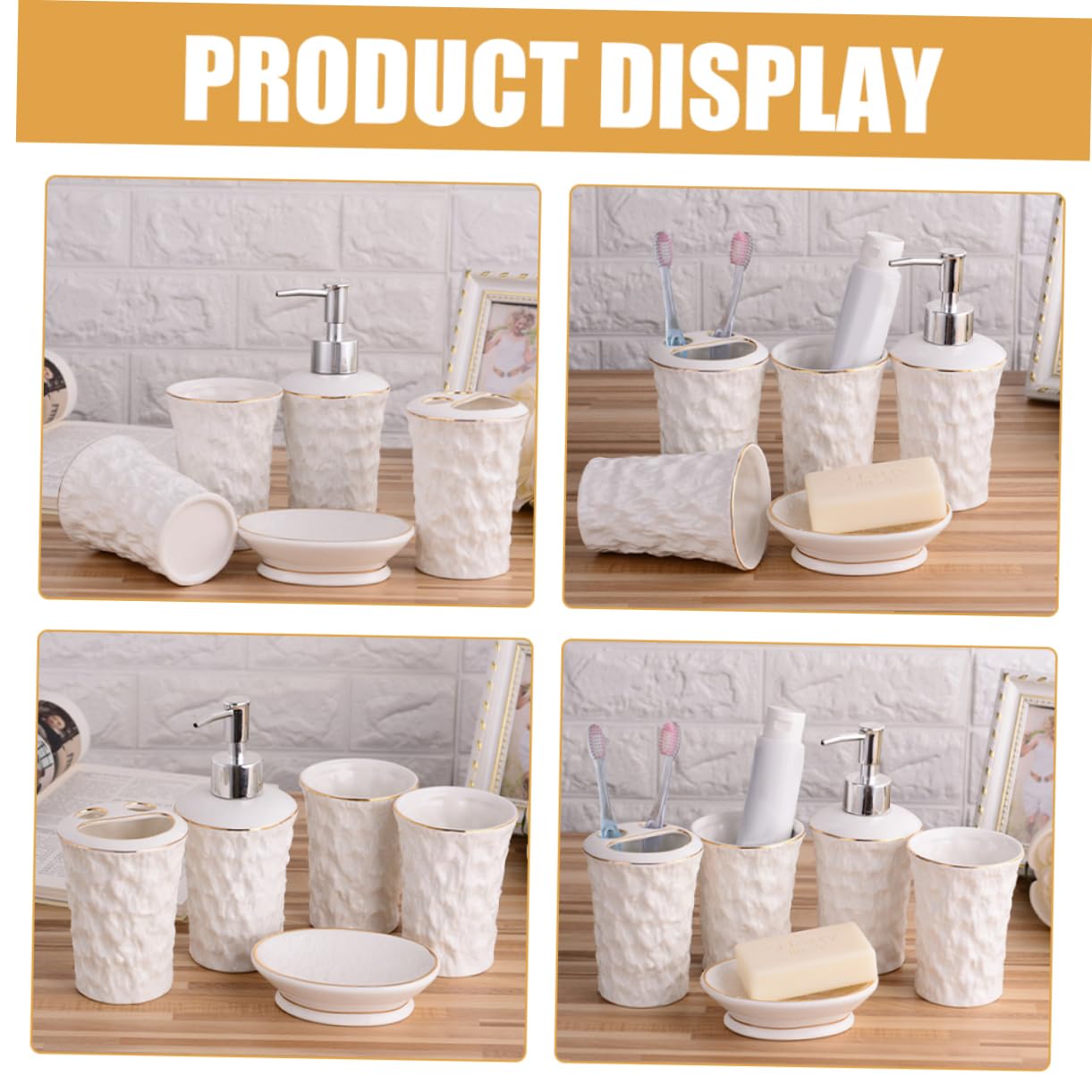 Cabilock Jabonera y Portacepillos De Cerámica Árbol De Pizarra Textura Dispensador De Jabón para Baño Vaso para Cepillo De Dientes Estilo Rústico Accesorios De Baño para Cocina