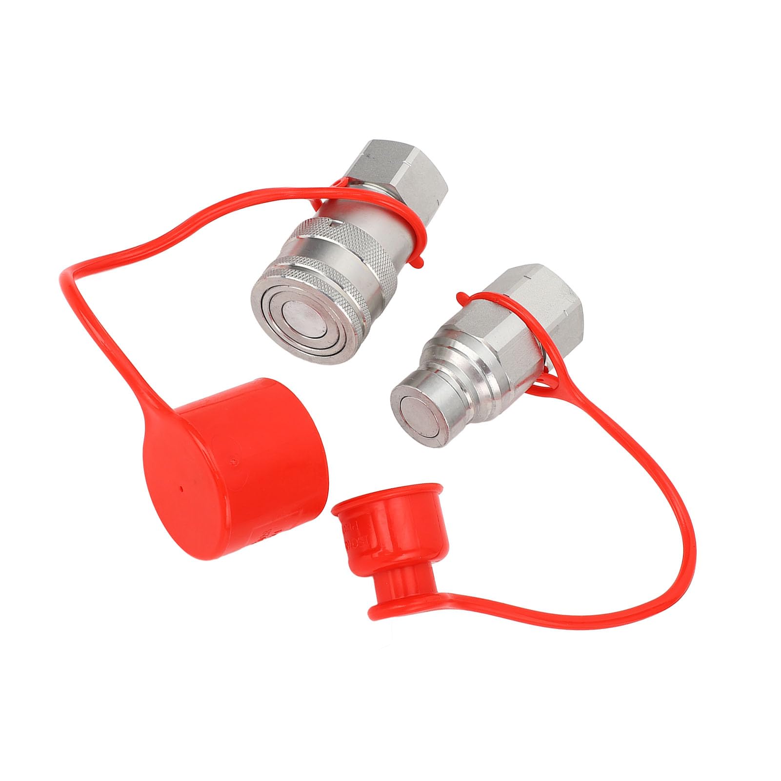 2 acoplamientos hidráulicos con tapas antipolvo, rosca de 3/4 NPT, accesorios de conexión rápida de cara plana para cargador de dirección