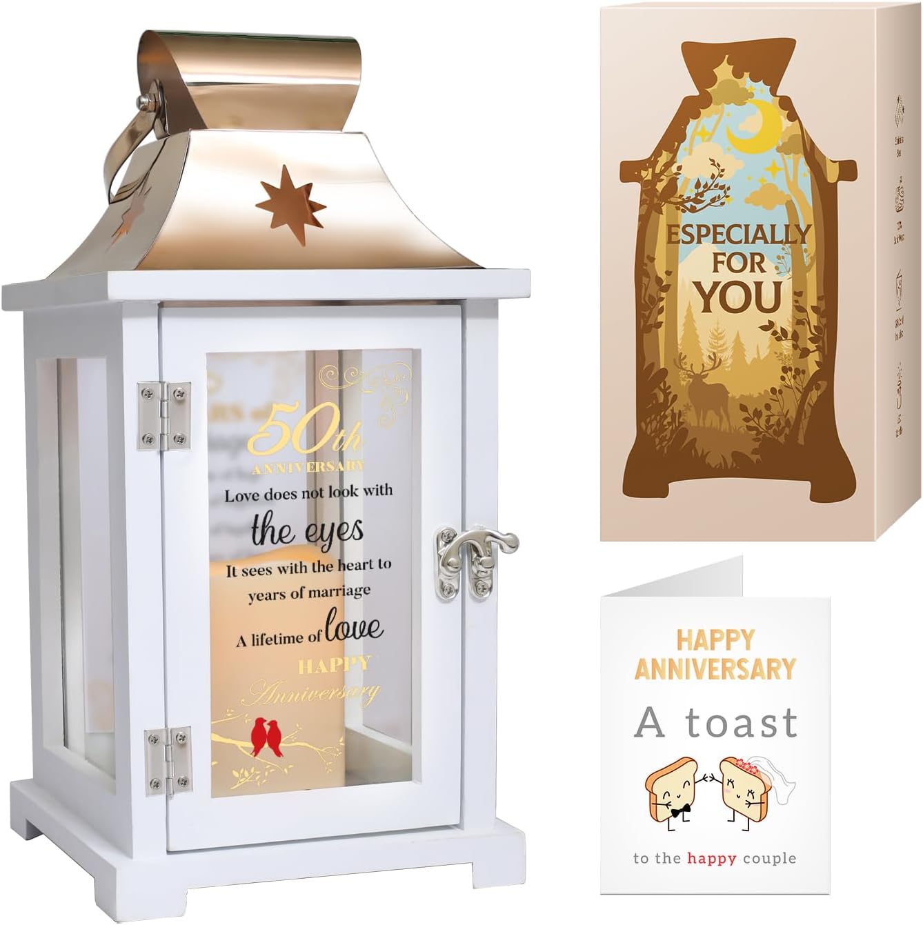 Best 50th Anniversary Wedding Gifts for Couple, Wife, Parents, Husband - 50th Wedding Anniversary Lantern, Golden 50 Years of Marriage Gifts for Couple, Wife, Her, Women