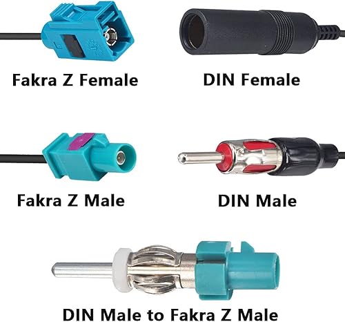 Miniatura 2 de onelinkmore Antena universal para automóvil, radio de vehículo estéreo AM y FM, cable conector de antena Fakra Z macho hembra a conector DIN para