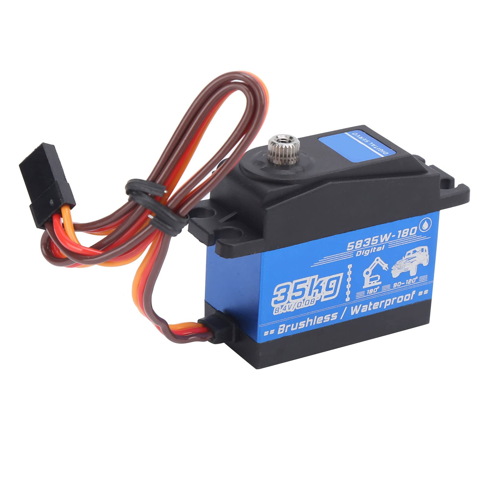 Servo de engranaje de motor sin escobillas a prueba de agua RC de 35 kg, servo de alto par para robot de coche RC 1/8 1/10, engranajes de acero inoxidable con protección de