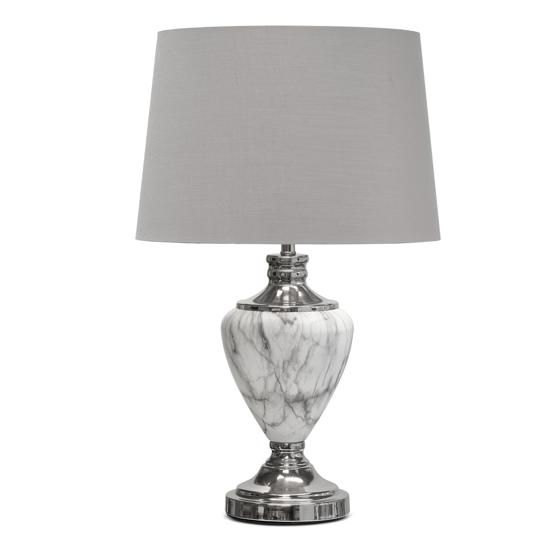 Lighting Supermarket Grey Silver Lined Shade Hepburn Large Tall Table Lamp, Grey Marble Effect Base With Antique Brass Detail, Fabric Shade For Living Room, Console Or Side Table (Grey Silver Lined Shade)